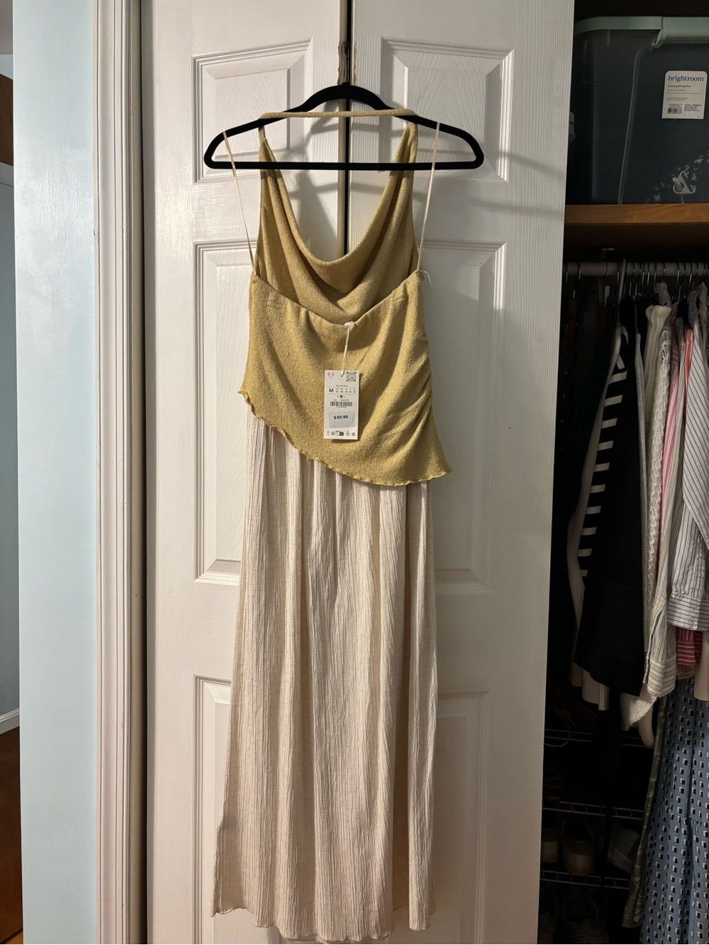 NWT Zara Two-Tone Cowl Neck Maxi Dress - Yellow & Cream - Picture 5 of 6